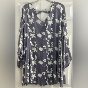 Altar'd State Gray with White Floral Embroidered Dress - Size Medium